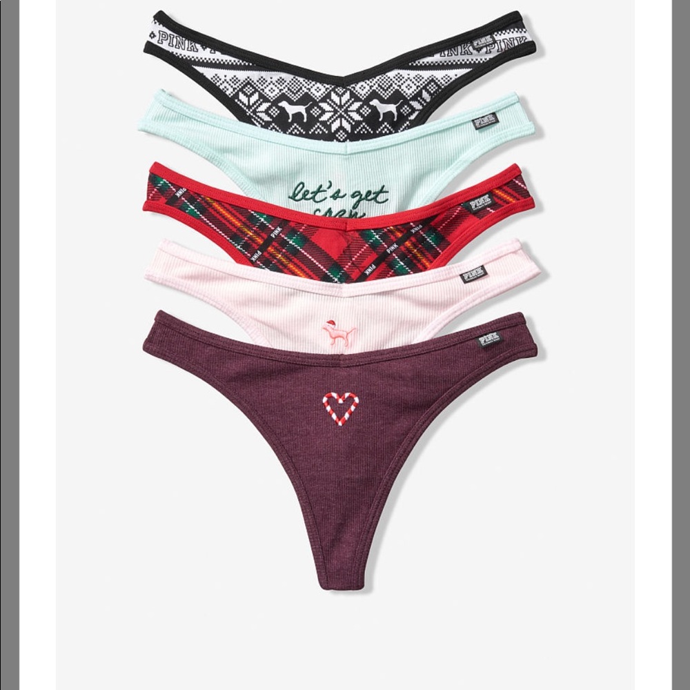 Pink cotton rip Thongs Set Of 5